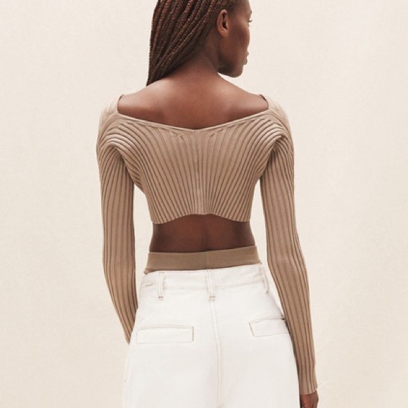 Jacquemus Tan Cropped Ribbed Cardigan - Picture 3 of 7